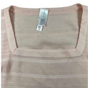 WynneLayers Womens L Peach Pink Sheer Stripe Square Neck Boxy Blouse Top RN69377